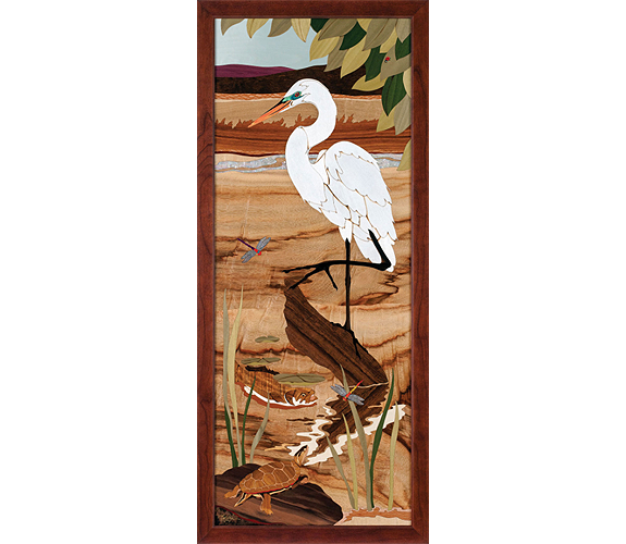 Childhood's End Gallery | Marquetry Panel, Egret inlay by Hudson River Inlay